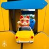 Tabby cat yellow car Tabby cat yellow car